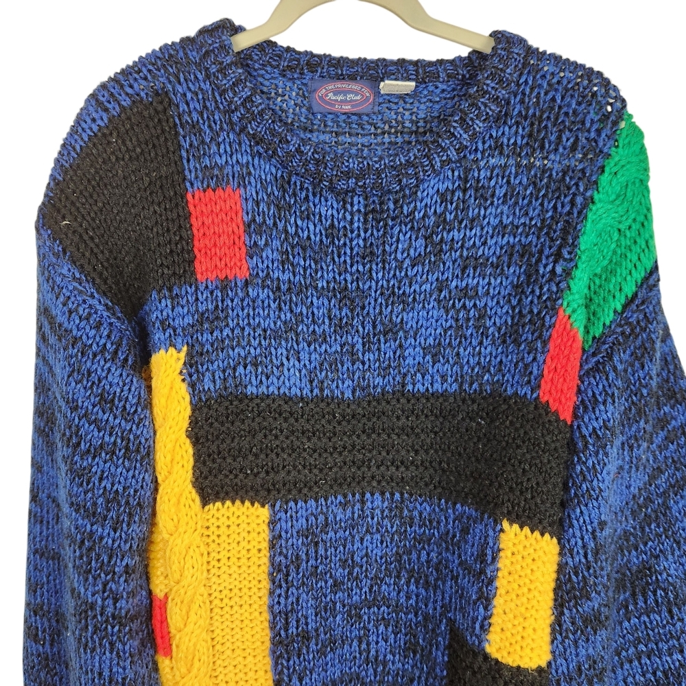 Vintage Pacific Club By Nak Colorblock Cable Knit Rib 80s Sweater Womens Size M - Picture 2 of 6